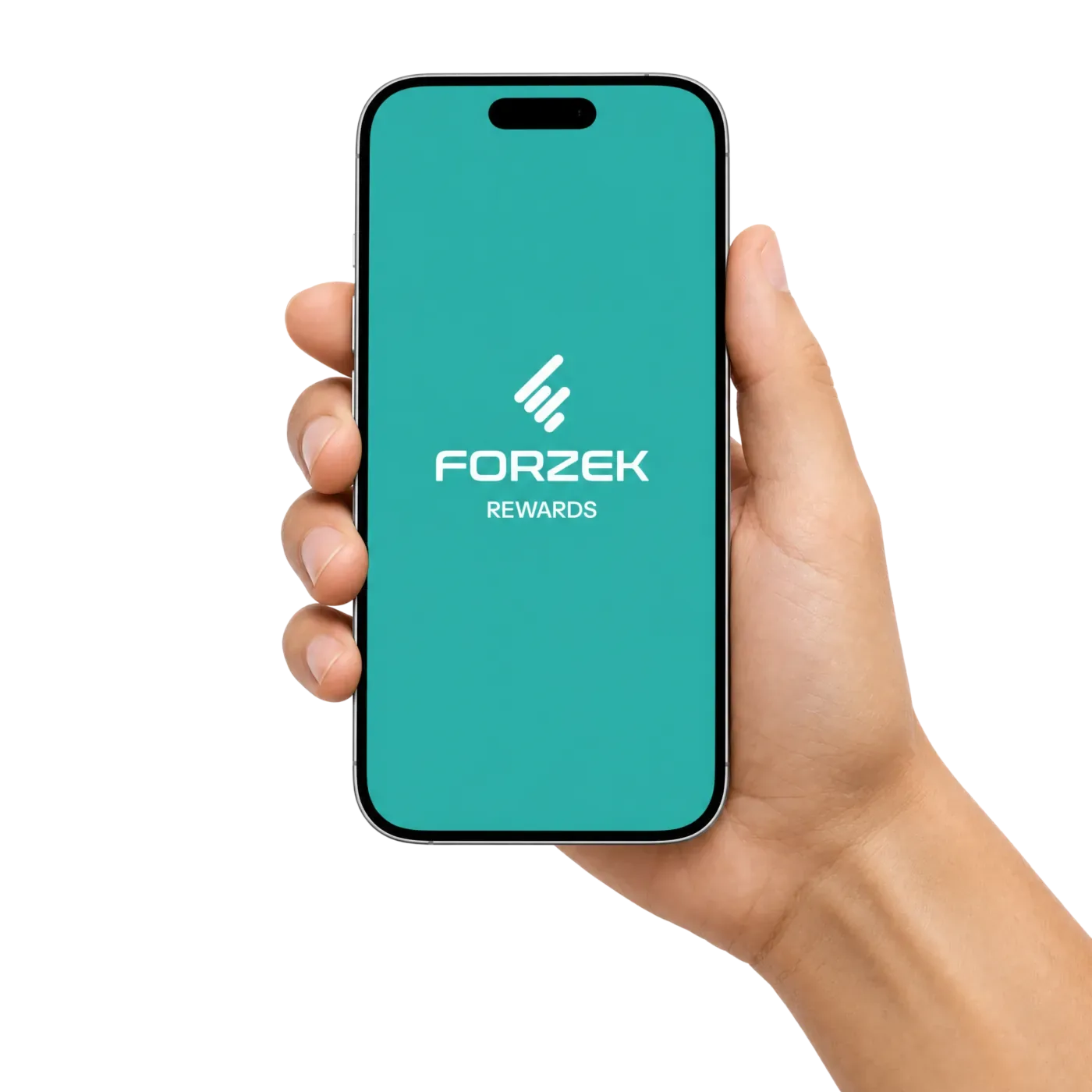 App de Forzek Rewards en un teléfono sostenido en la mano